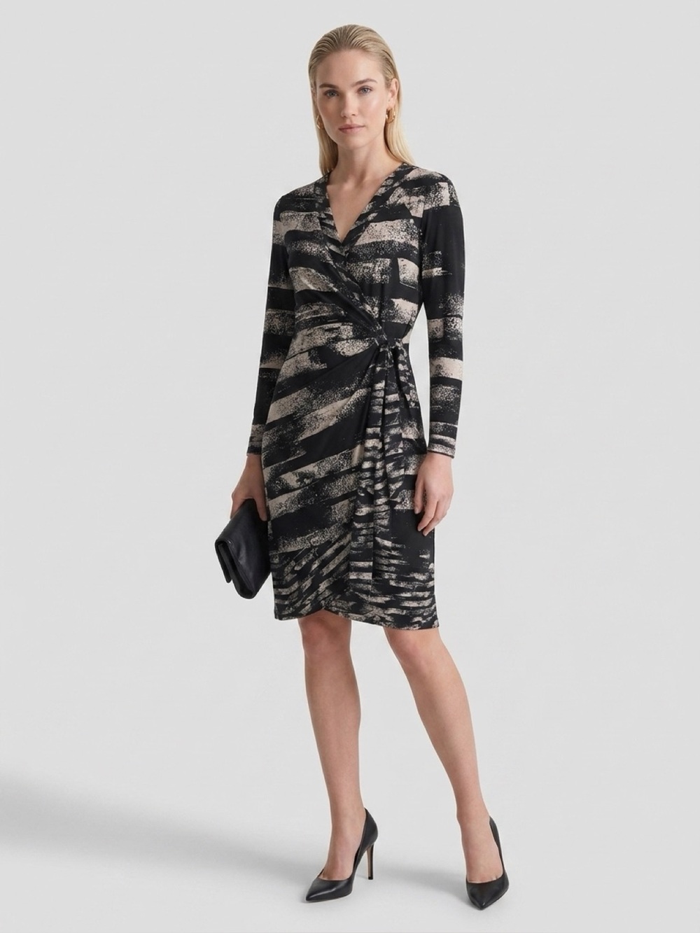 BCBGMaxAzria Black and brown Abstract Wrap Dress
